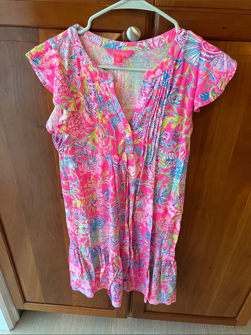 Lilly Pulitzer Hot Pink Tropical Pintuck Cap Sleeve Dress